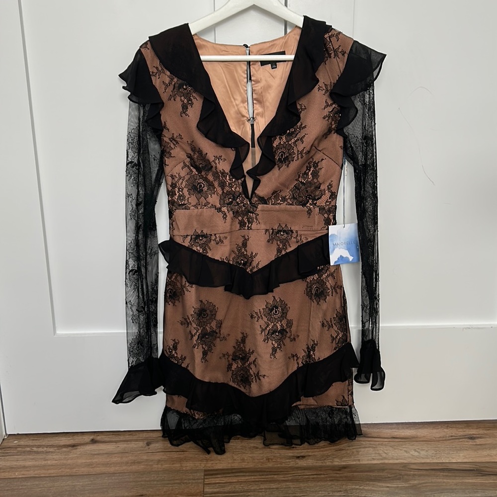 MAJORELLE black lace mini dress